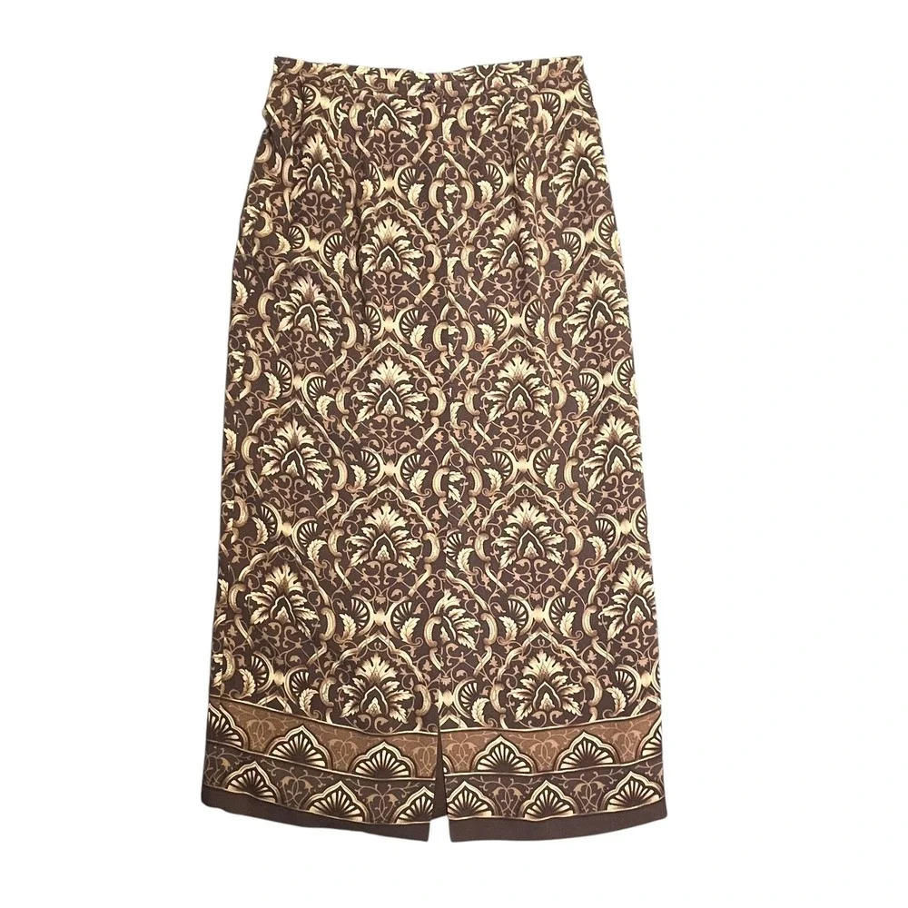 Talbots Silk Maxi Skirt 12 Brown Damask Baroque Regencycore VTG 90s Old Money